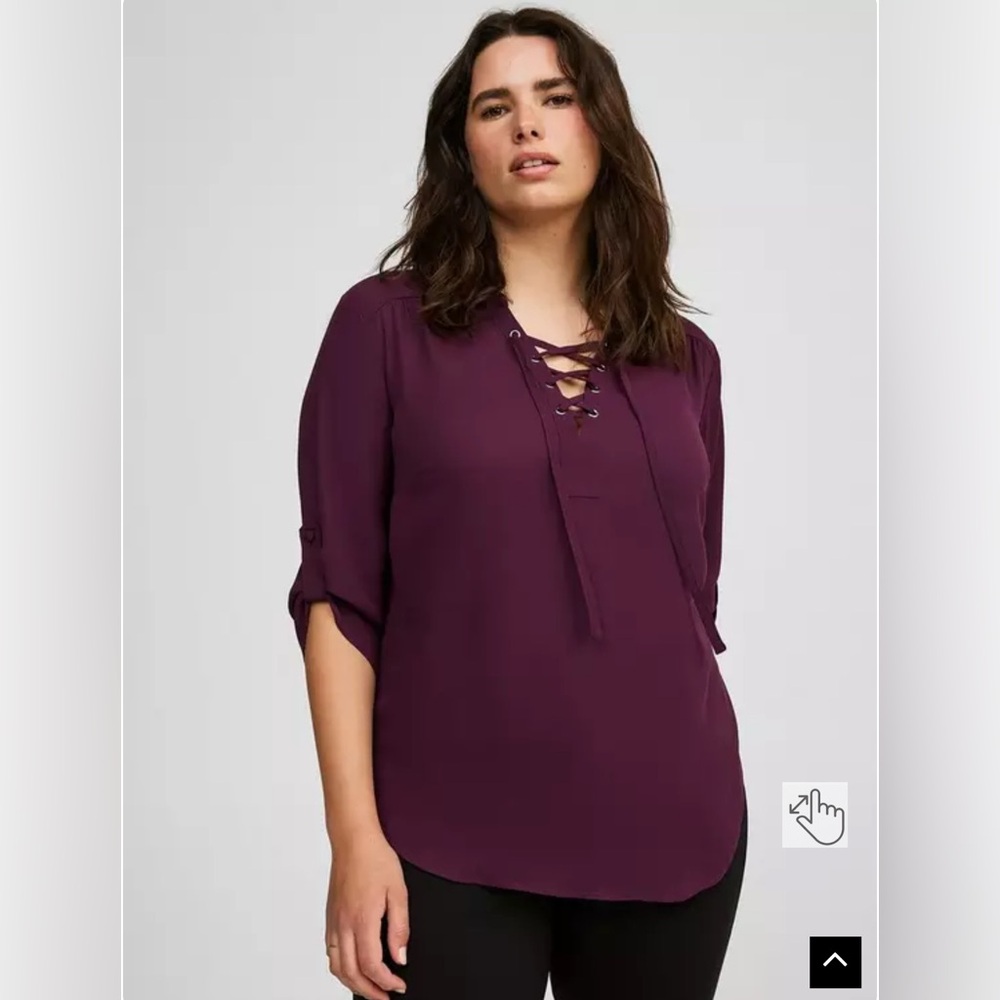 Torrid Harper 3/4 Sleeve Lace Up Blouse